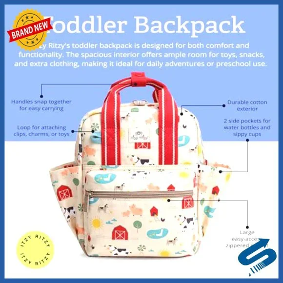 Toddler Backpack Daycare Bag Adjustable Straps Wipeable Lining Side Pockets